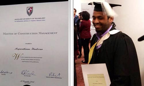 Director being felicitated for completing Master of Construction Management at Auckland University of Technology, New Zealand