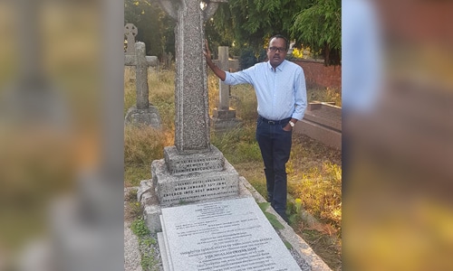 Paying homage at the memorial of the engineer behind the Mullai Periyar Dam in St Petersburg